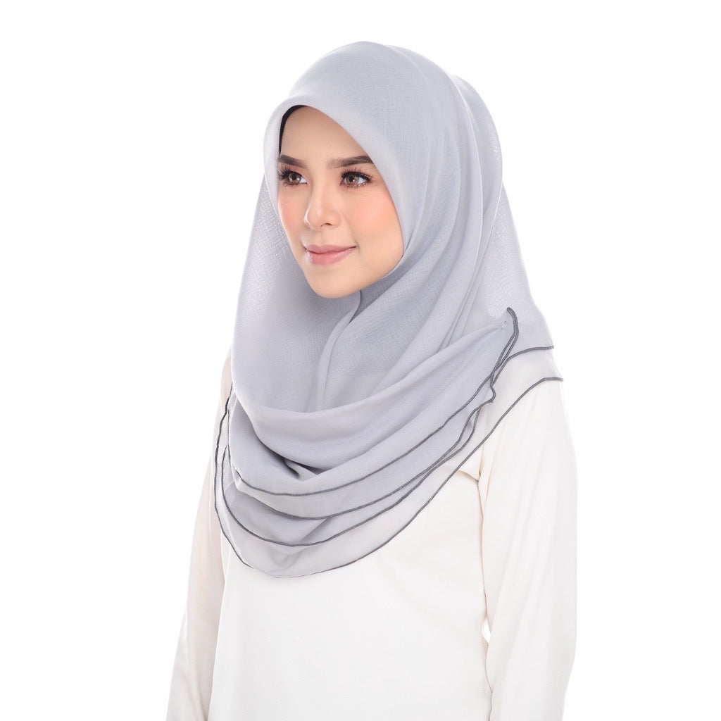 Tudung Bawal Maira Ruffle - Cloud Grey