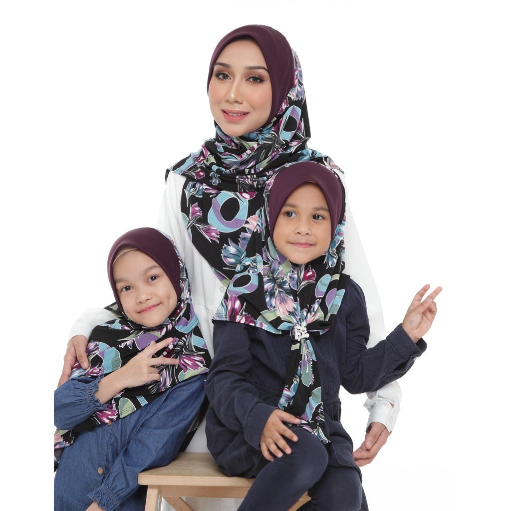 31 Tudung Instant Raisya Kids - Black L