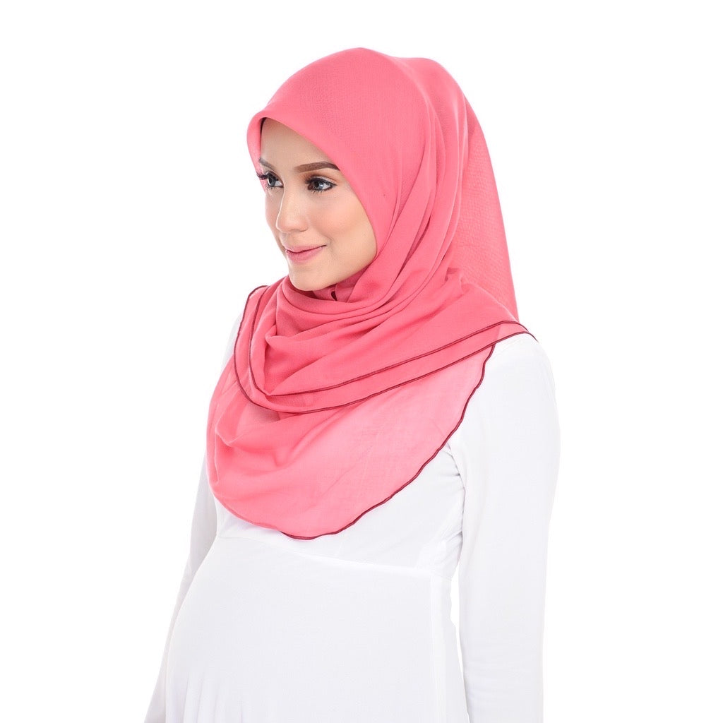 Tudung Bawal Maira Ruffle - Coral