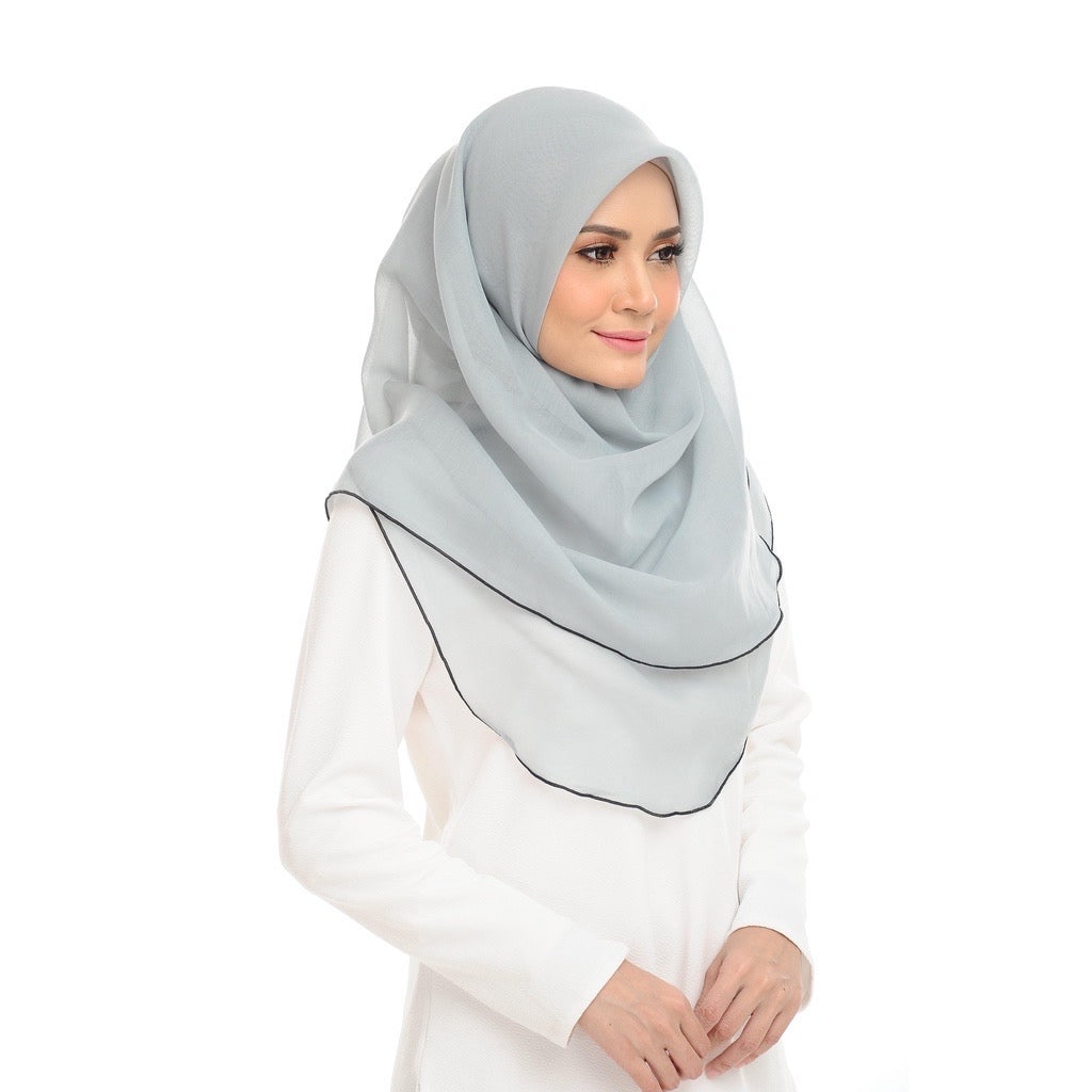 Tudung Bawal Maira Ruffle - Aqua Grey
