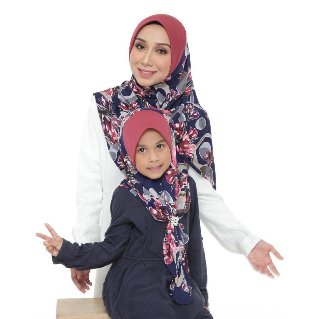 28 Tudung Instant Raisya Kids - Dark Blue L