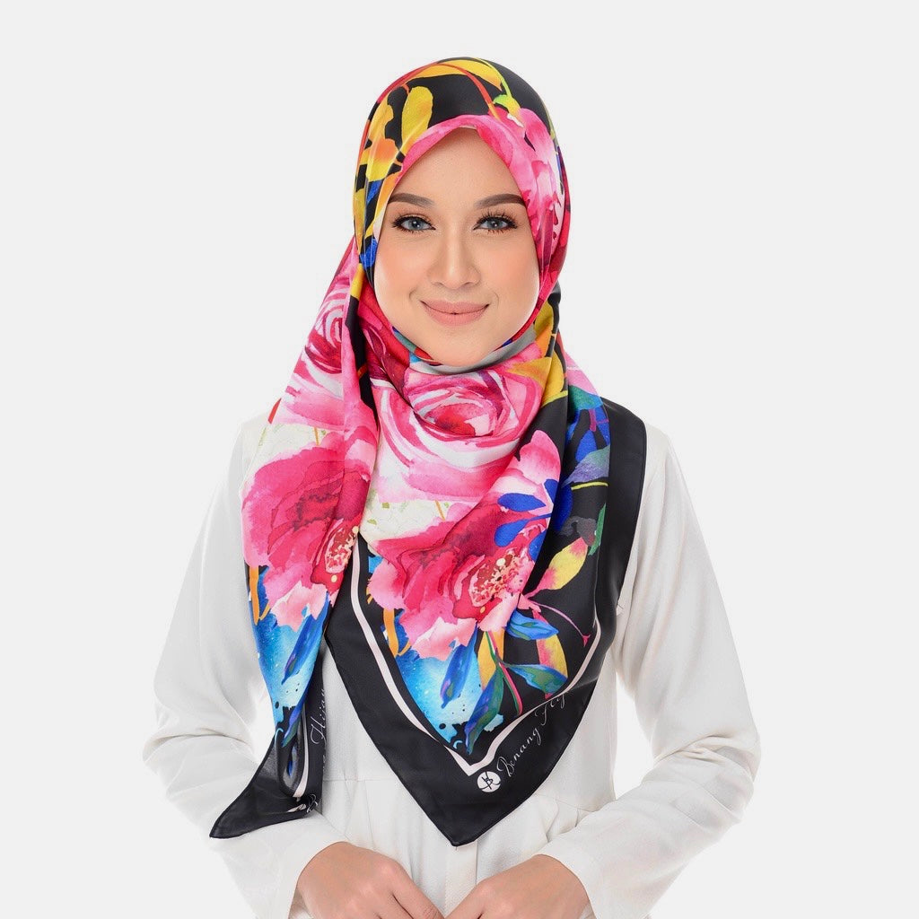 Tudung Bawal Satin Ranea 50" - 18 Bold Floral