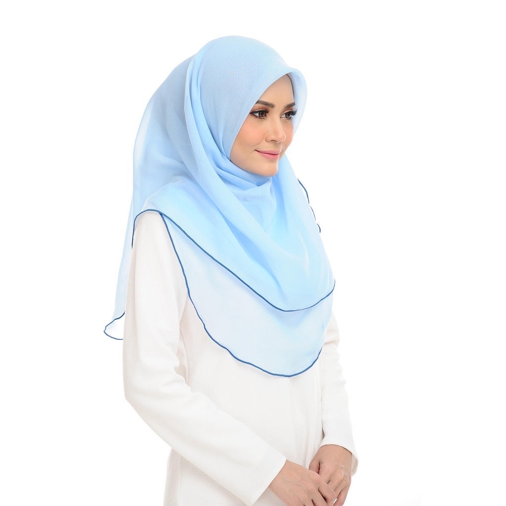Tudung Bawal Maira Ruffle - Crystal Blue