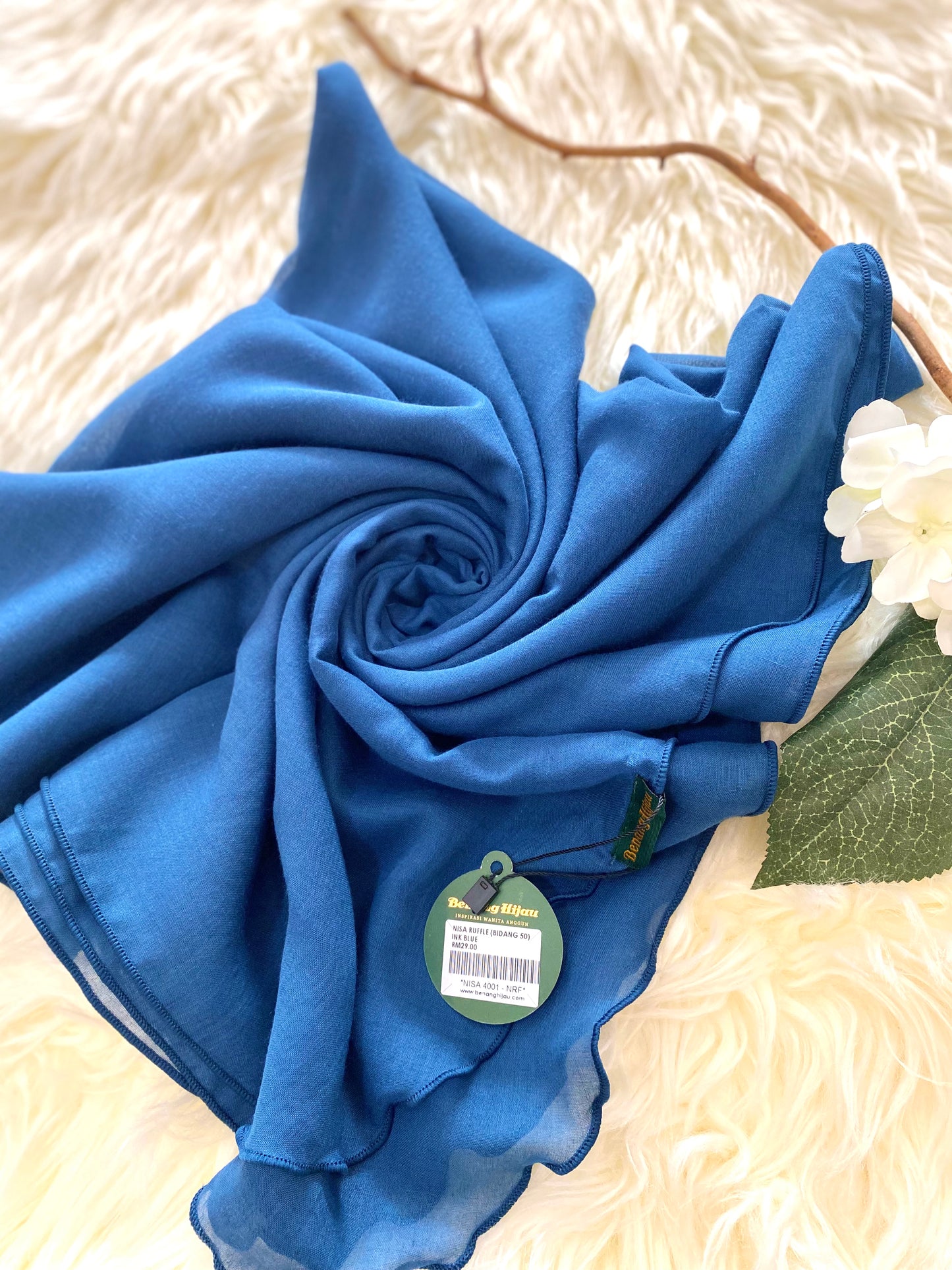 Tudung Bawal Nisa Ruffle - 94 Ink Blue