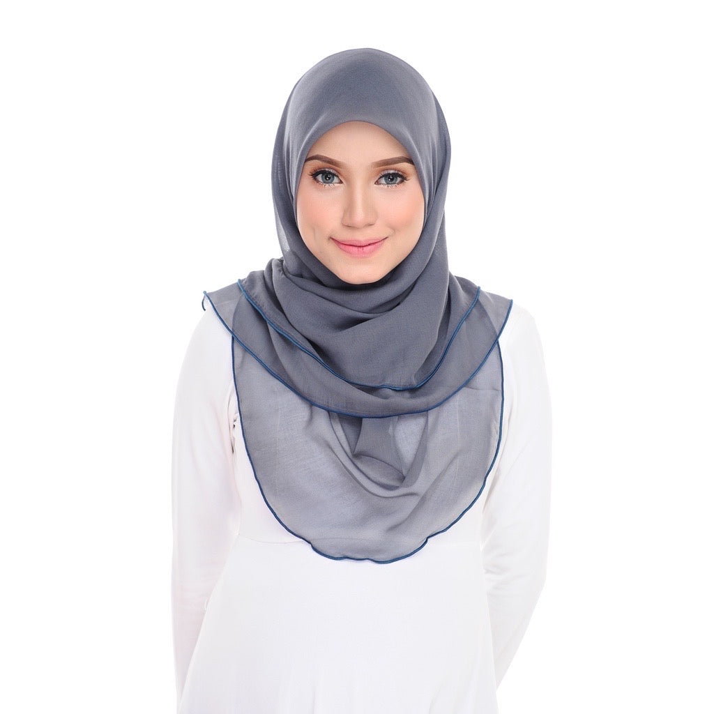 Tudung Bawal Maira Ruffle - Stone Grey