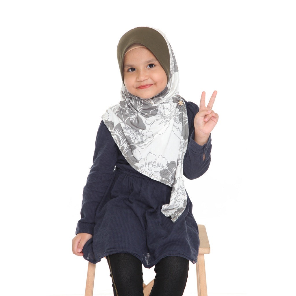 13 Tudung Instant Raisya Kids - Sage Peonies L