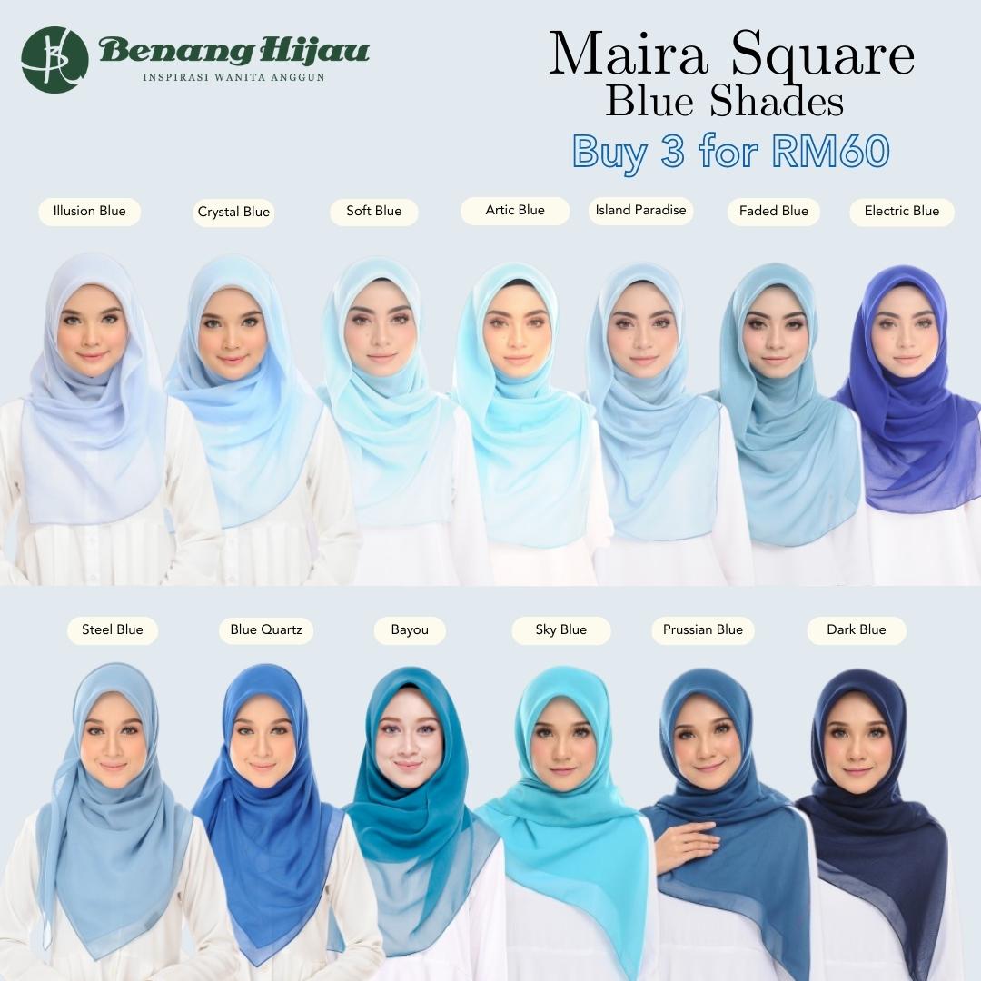 Tudung Bawal Maira Square - Bluish Shades