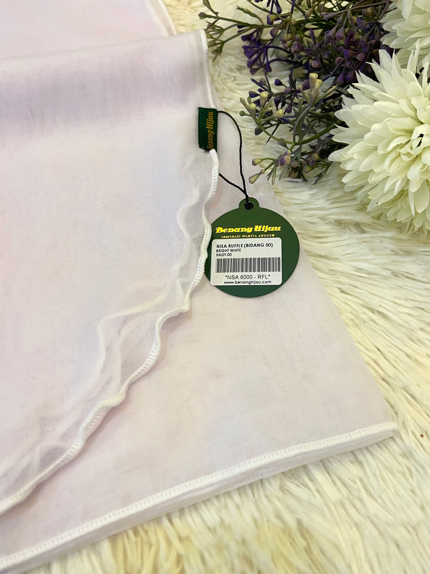 Tudung Bawal Nisa Ruffle - 10 Bright White