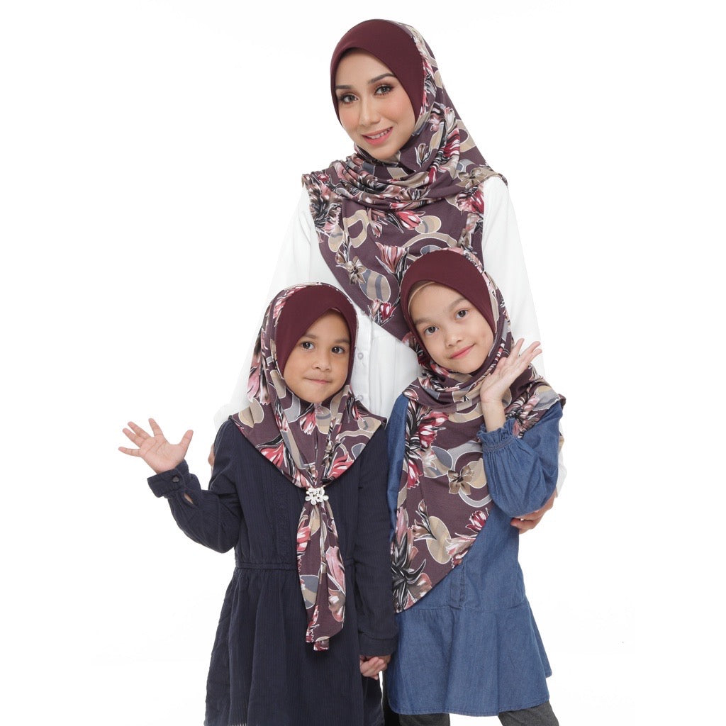 26 Tudung Instant Raisya Kids - Chestnut L