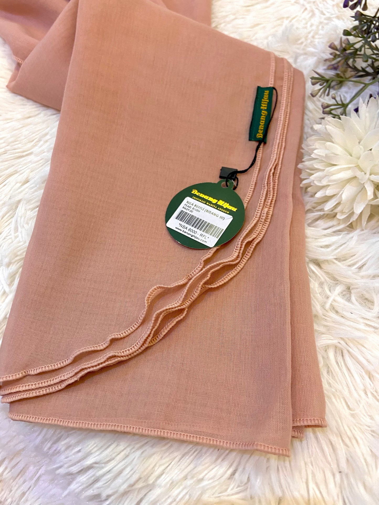 Tudung Bawal Nisa Ruffle - 13 Pearl Blush