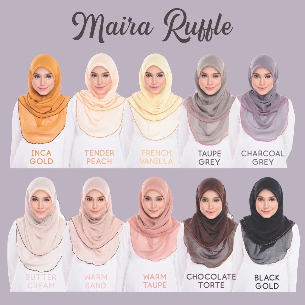 Tudung Bawal Maira Ruffle - Charcoal Grey