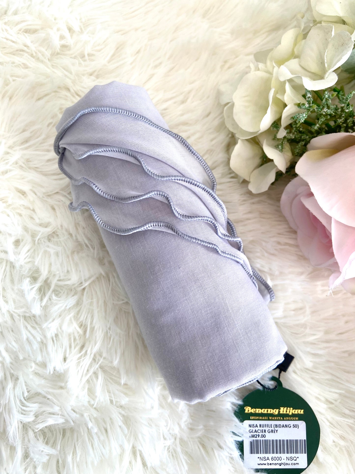 Tudung Bawal Nisa Ruffle - 95 Glacier Grey