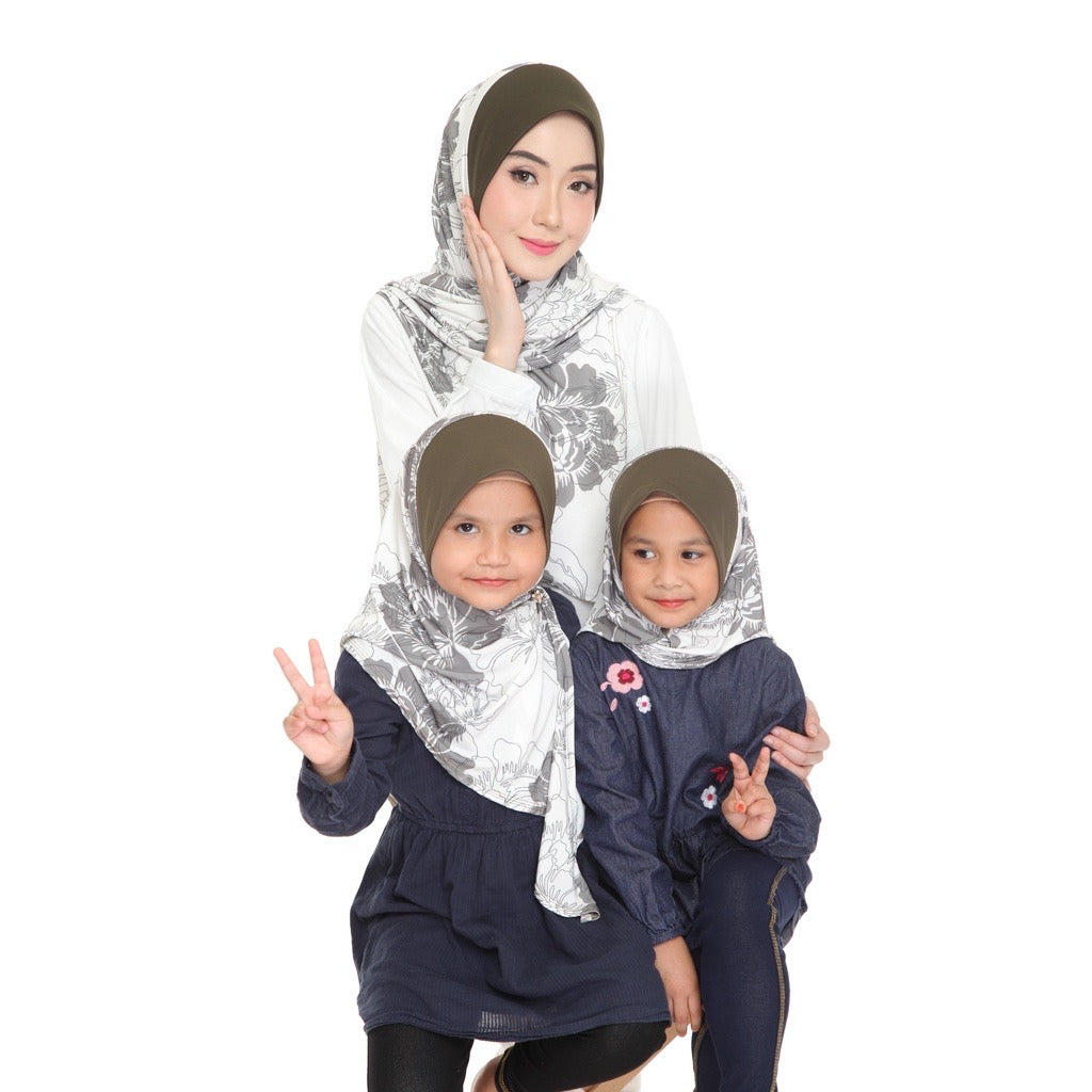 13 Tudung Instant Raisya Kids - Sage Peonies L