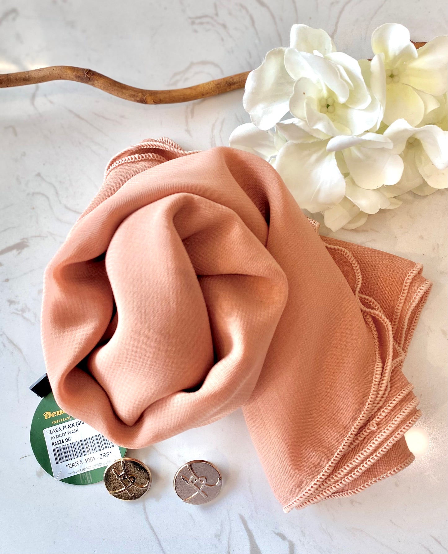 Tudung Bawal Zara Ruffle - 12 Apricot Wash