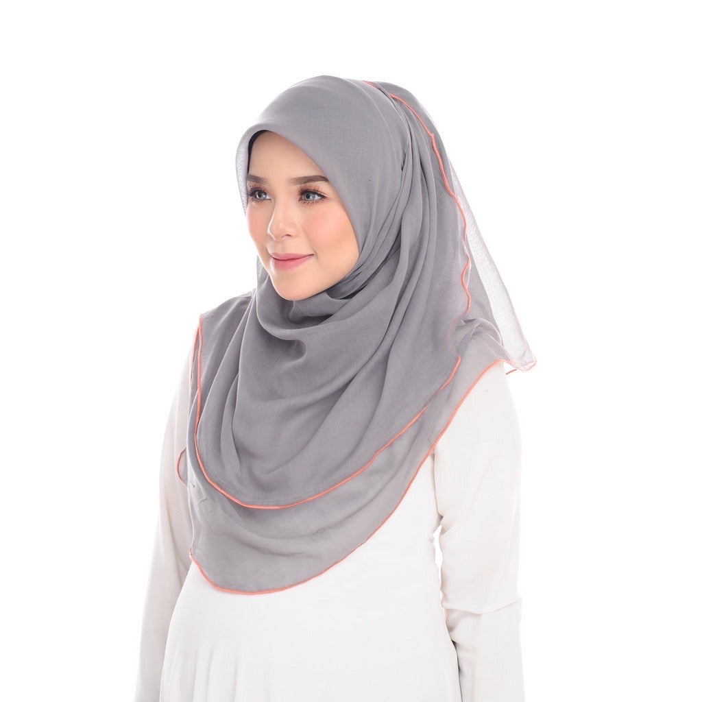 Tudung Bawal Maira Ruffle - Neutral Grey