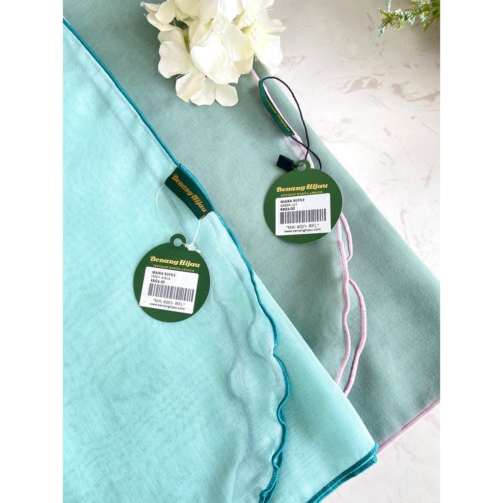 Tudung Bawal Maira Ruffle - Fresh Aqua