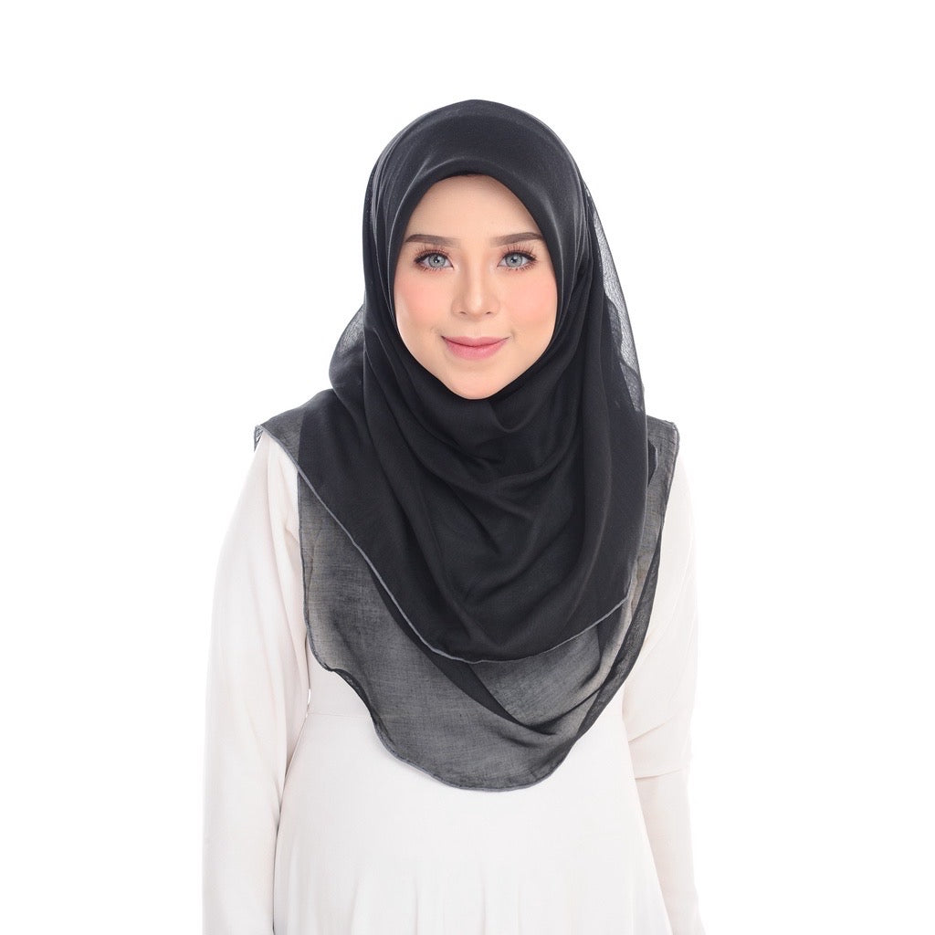 Tudung Bawal Maira Ruffle - Black Grey