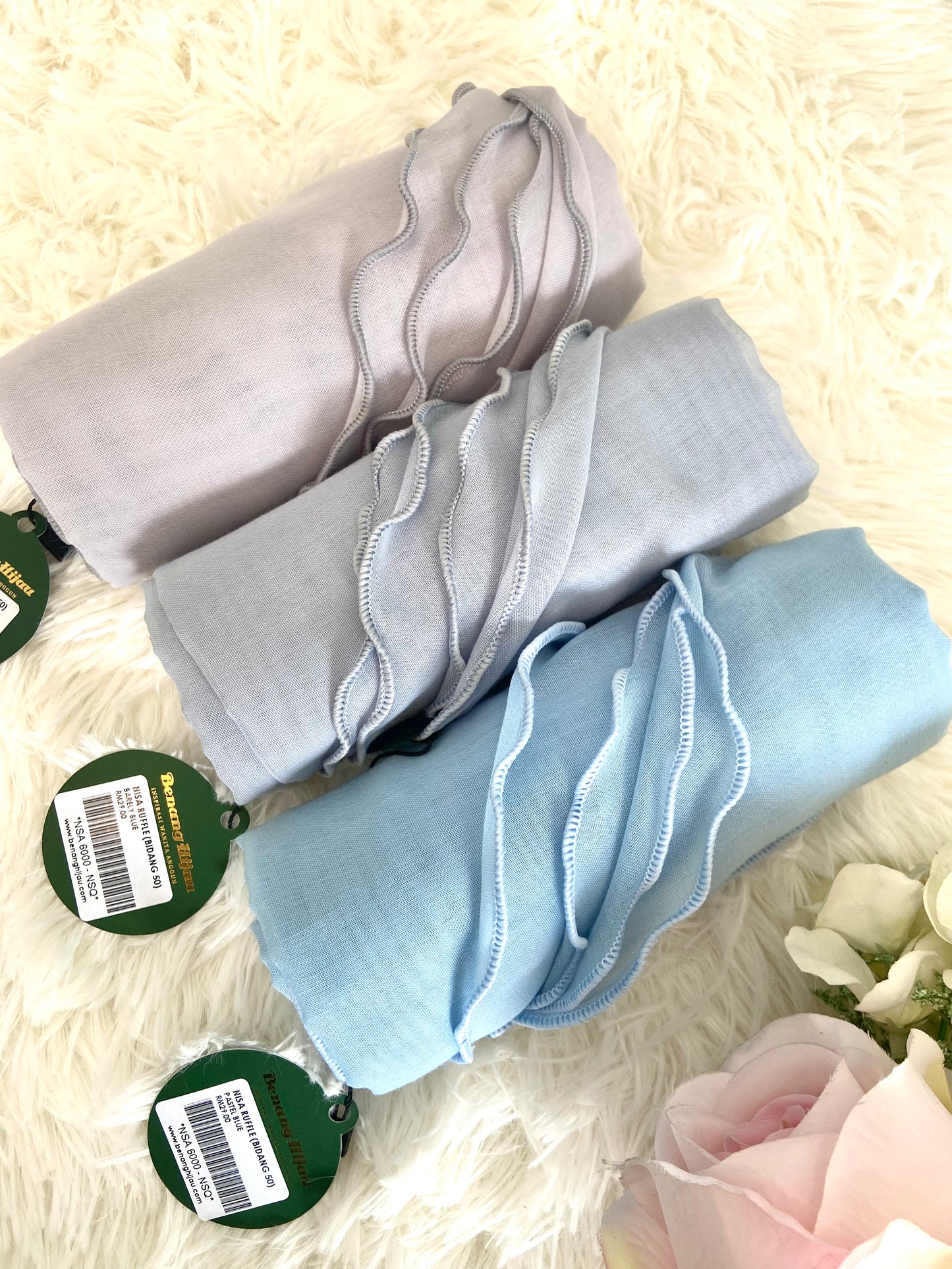 Tudung Bawal Nisa Ruffle - 95 Glacier Grey