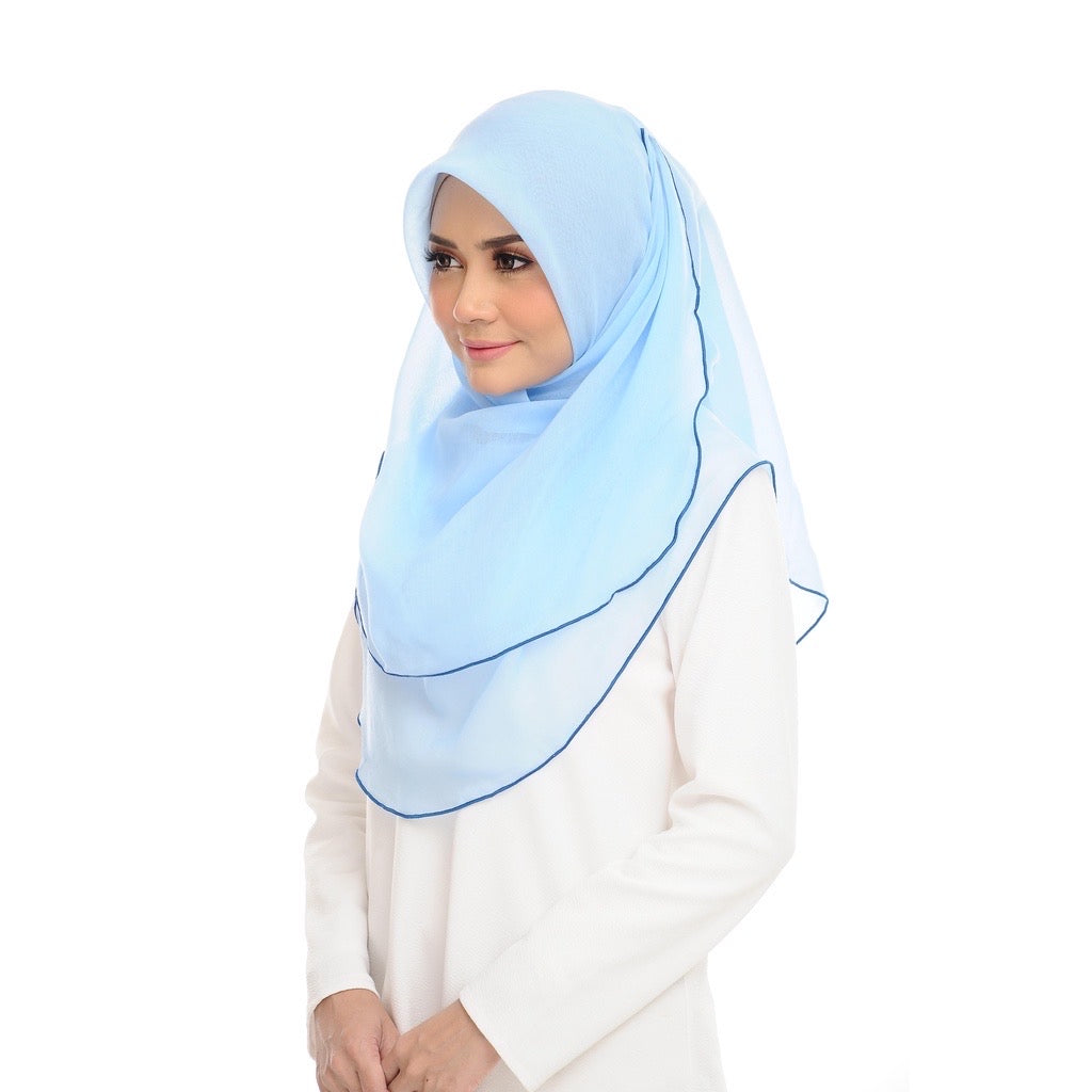 Tudung Bawal Maira Ruffle - Crystal Blue