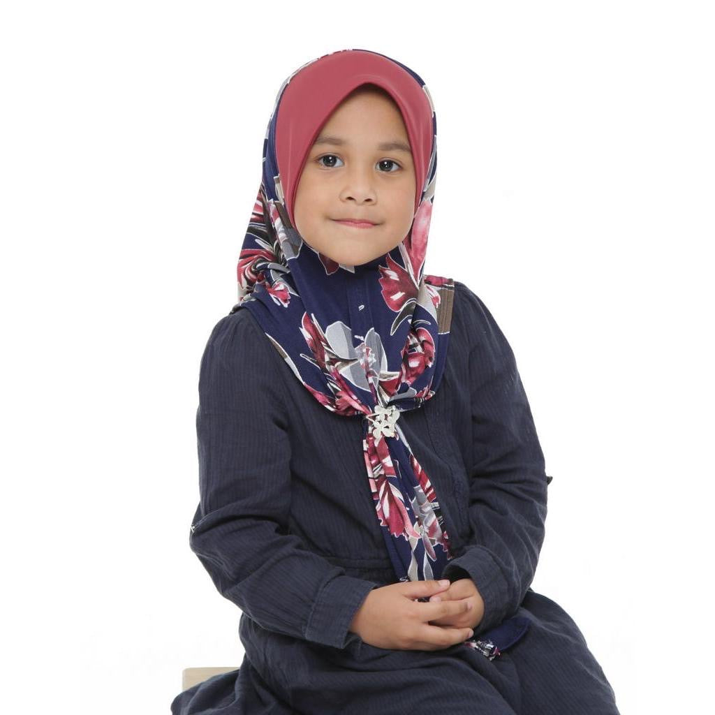 28 Tudung Instant Raisya Kids - Dark Blue L