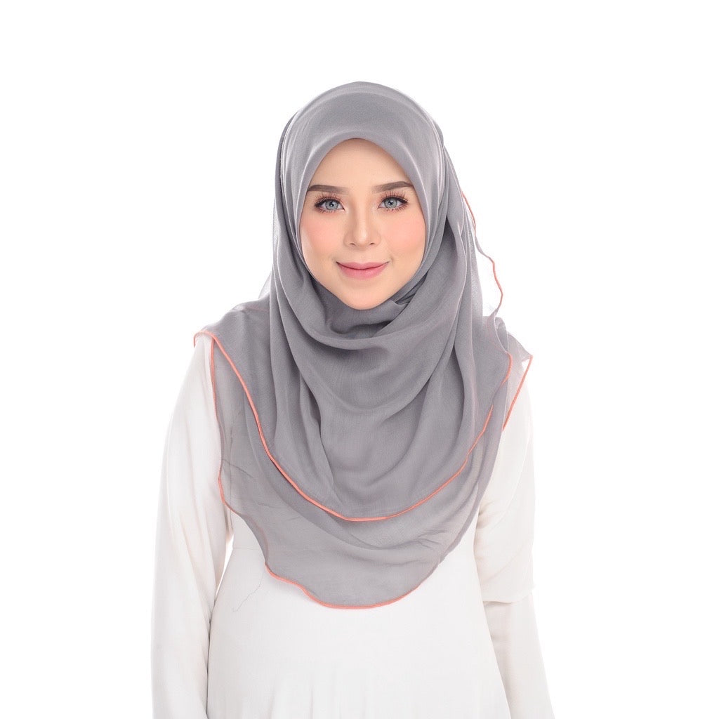 Tudung Bawal Maira Ruffle - Neutral Grey