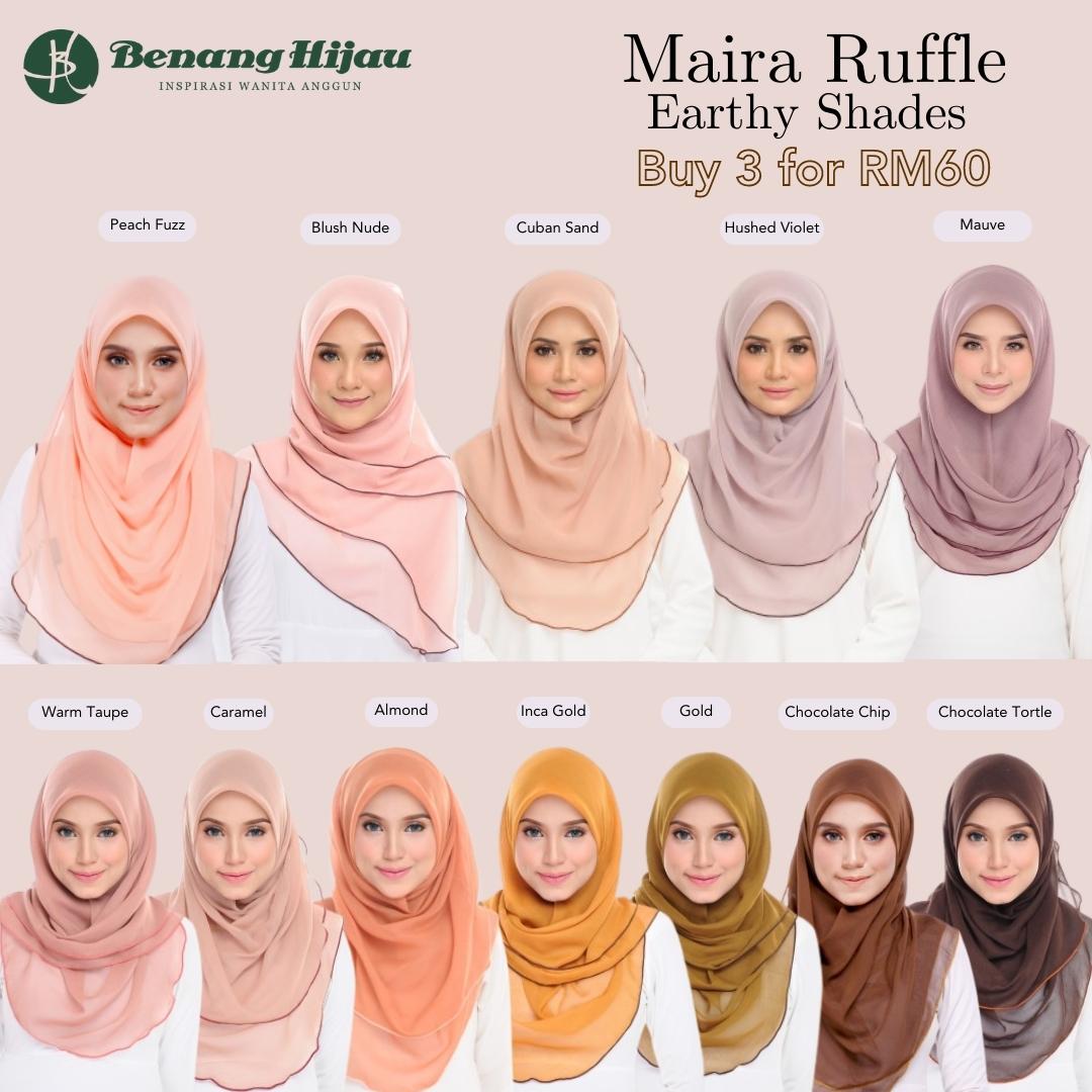 Tudung Bawal Maira Ruffle - Earthy Shades