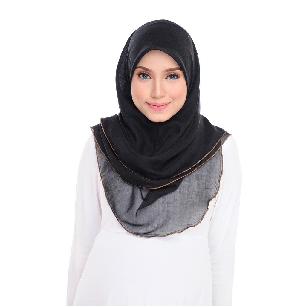 Tudung Bawal Maira Ruffle - Black Gold