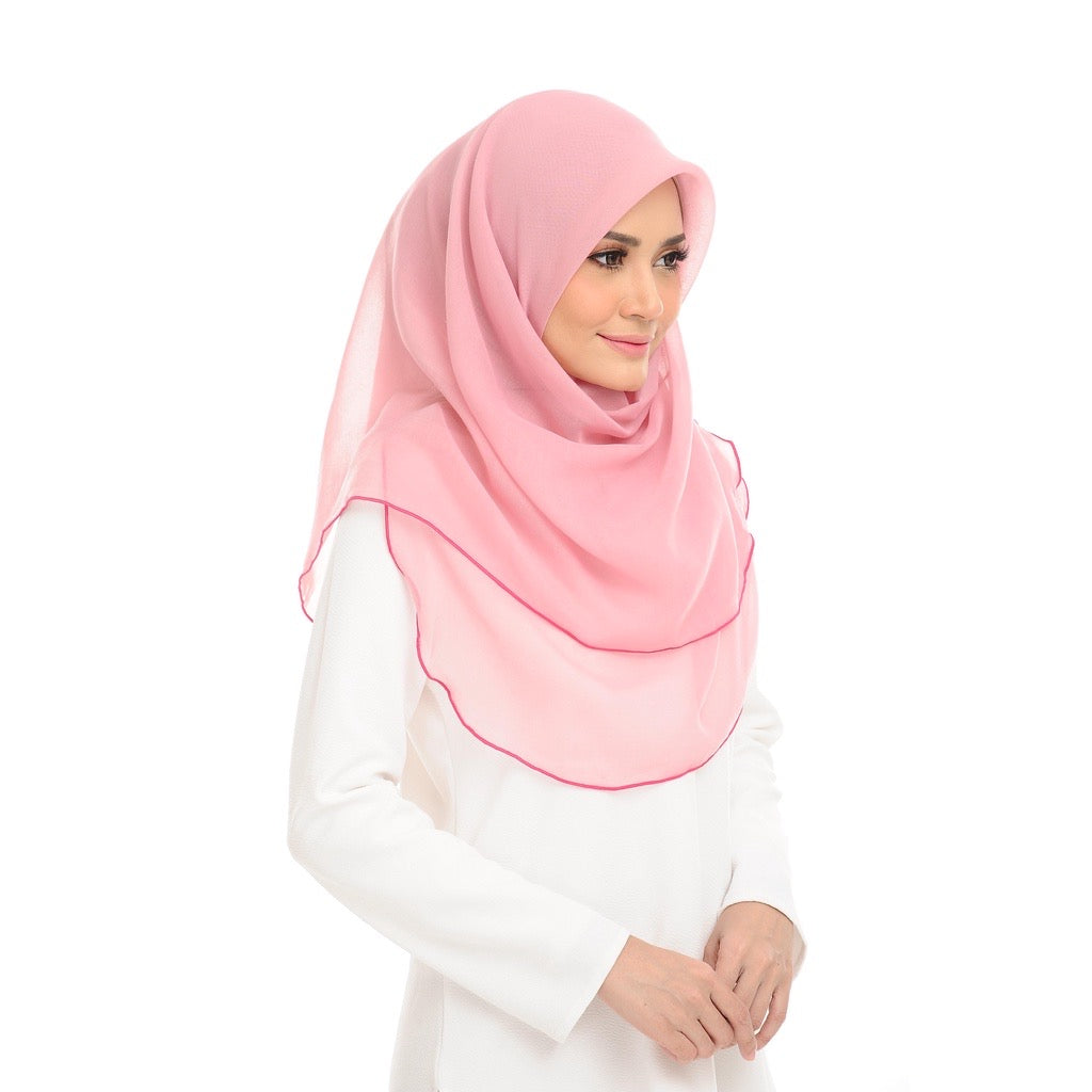 Tudung Bawal Maira Ruffle - Parfait Pink