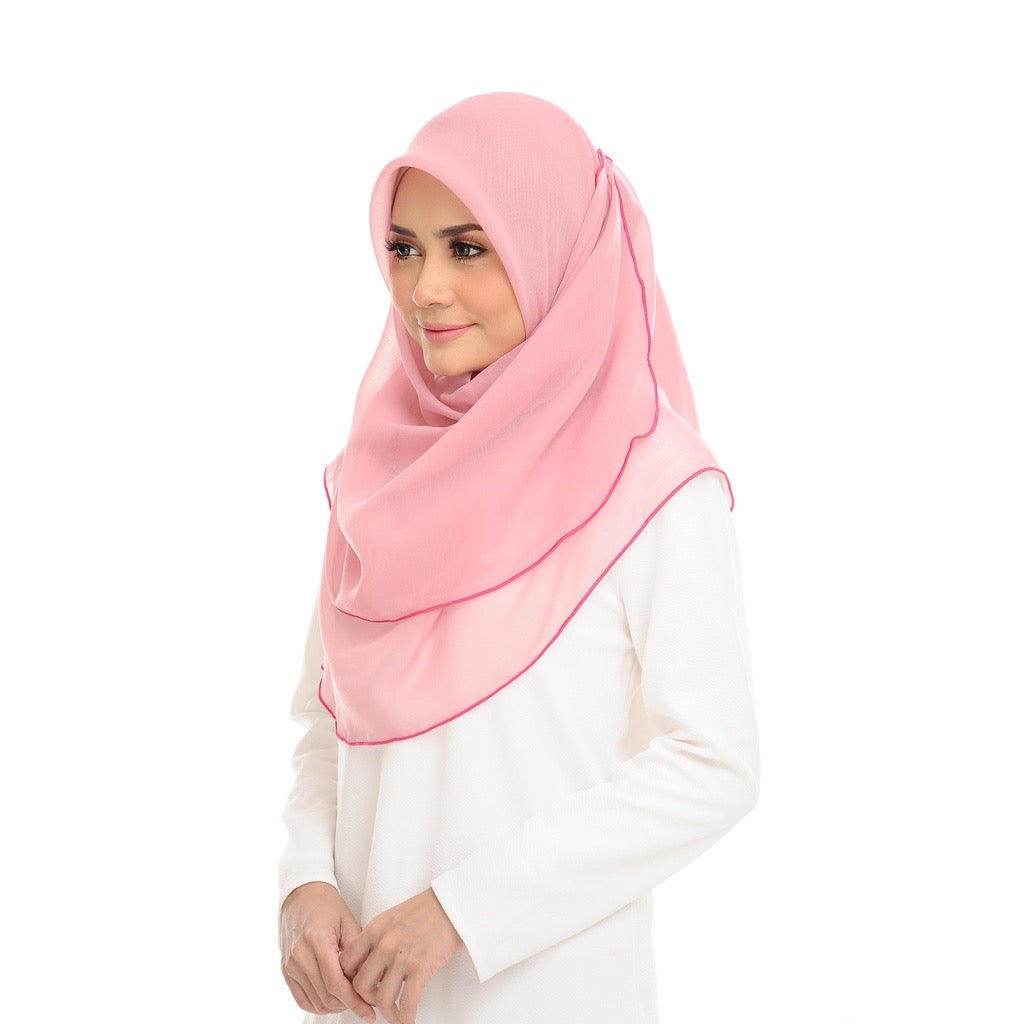 Tudung Bawal Maira Ruffle - Parfait Pink