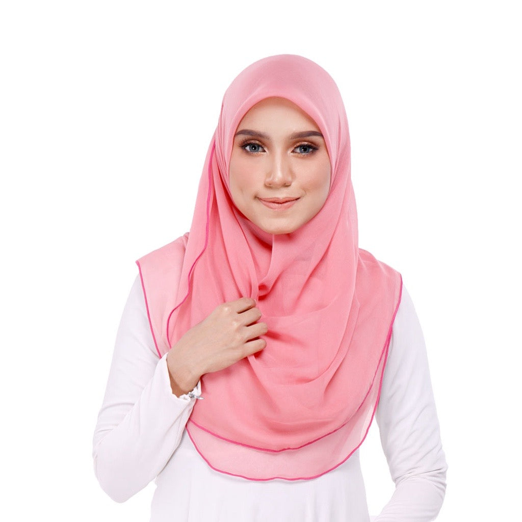Tudung Bawal Maira Ruffle - Flamingo Pink