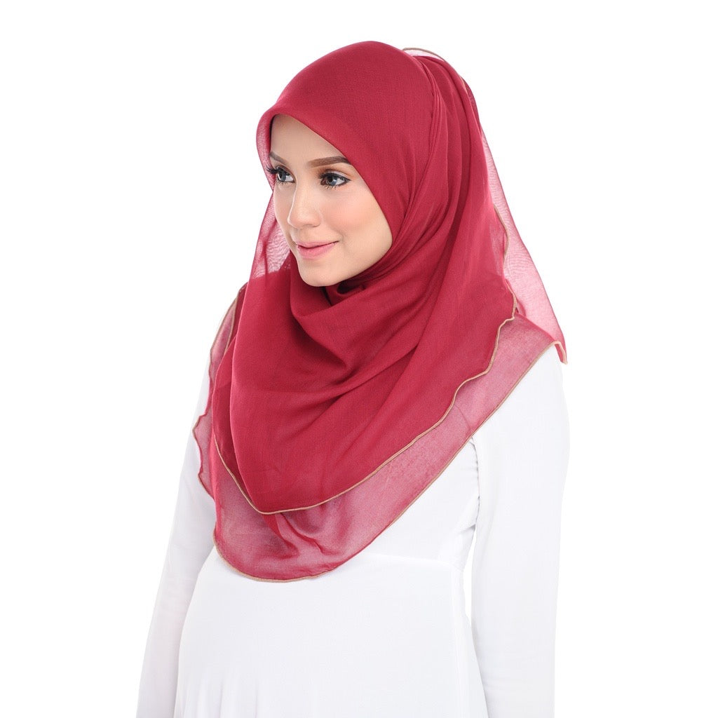 Tudung Bawal Maira Ruffle - Cherry Red