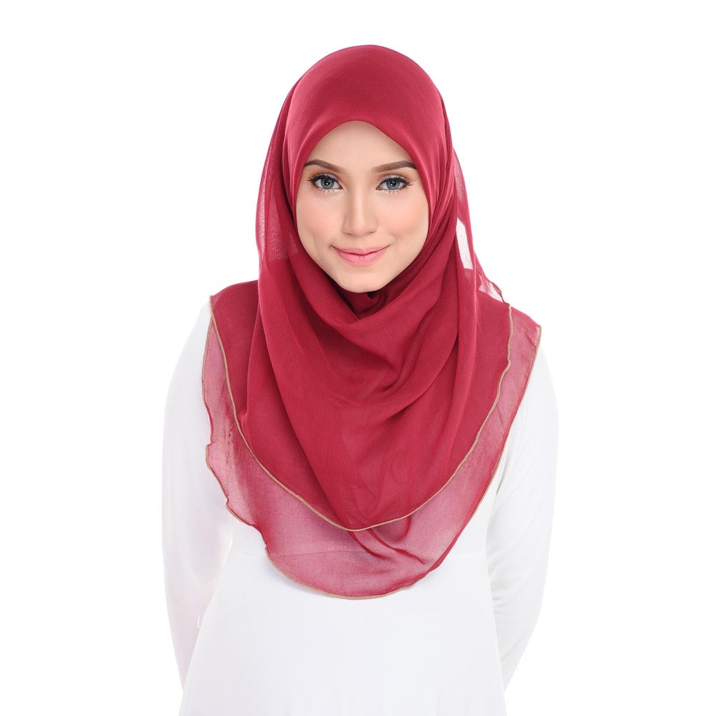 Tudung Bawal Maira Ruffle - Cherry Red