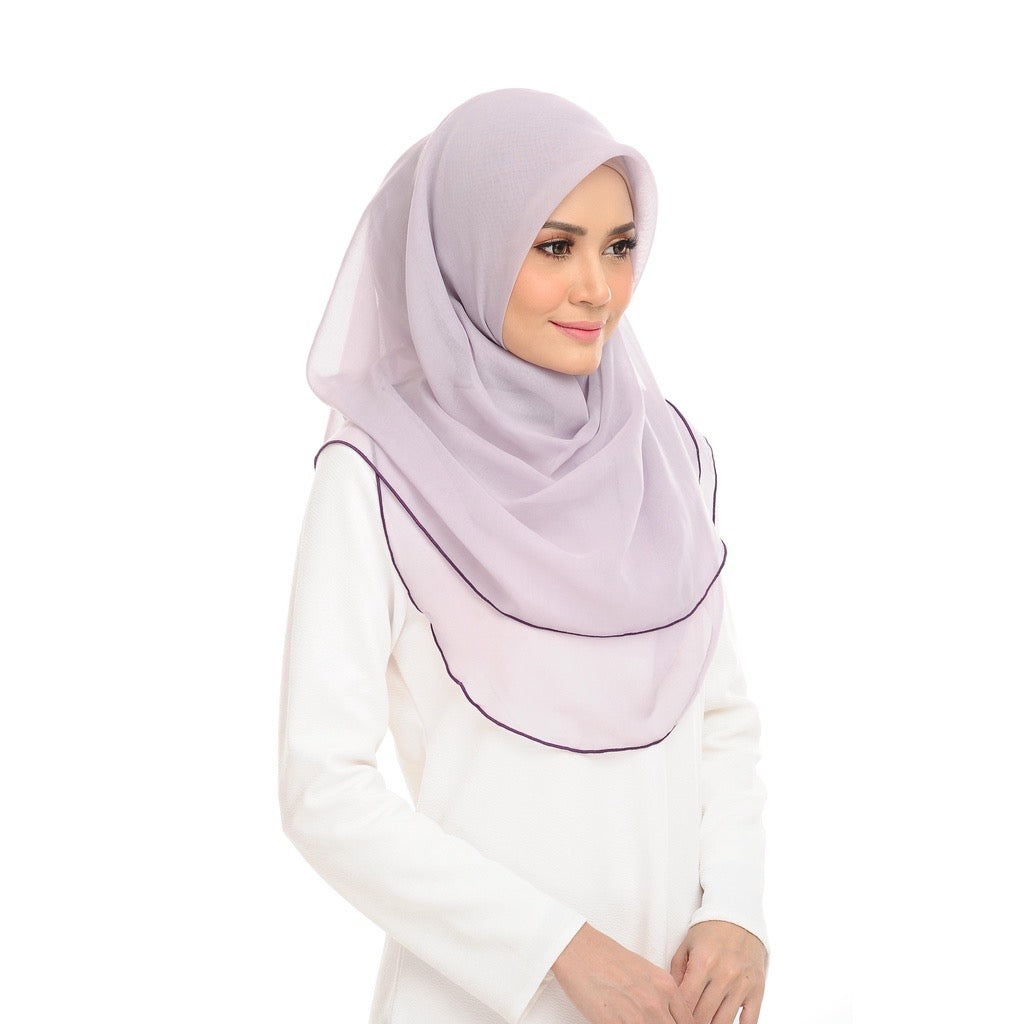 Tudung Bawal Maira Ruffle - Grey Lilac