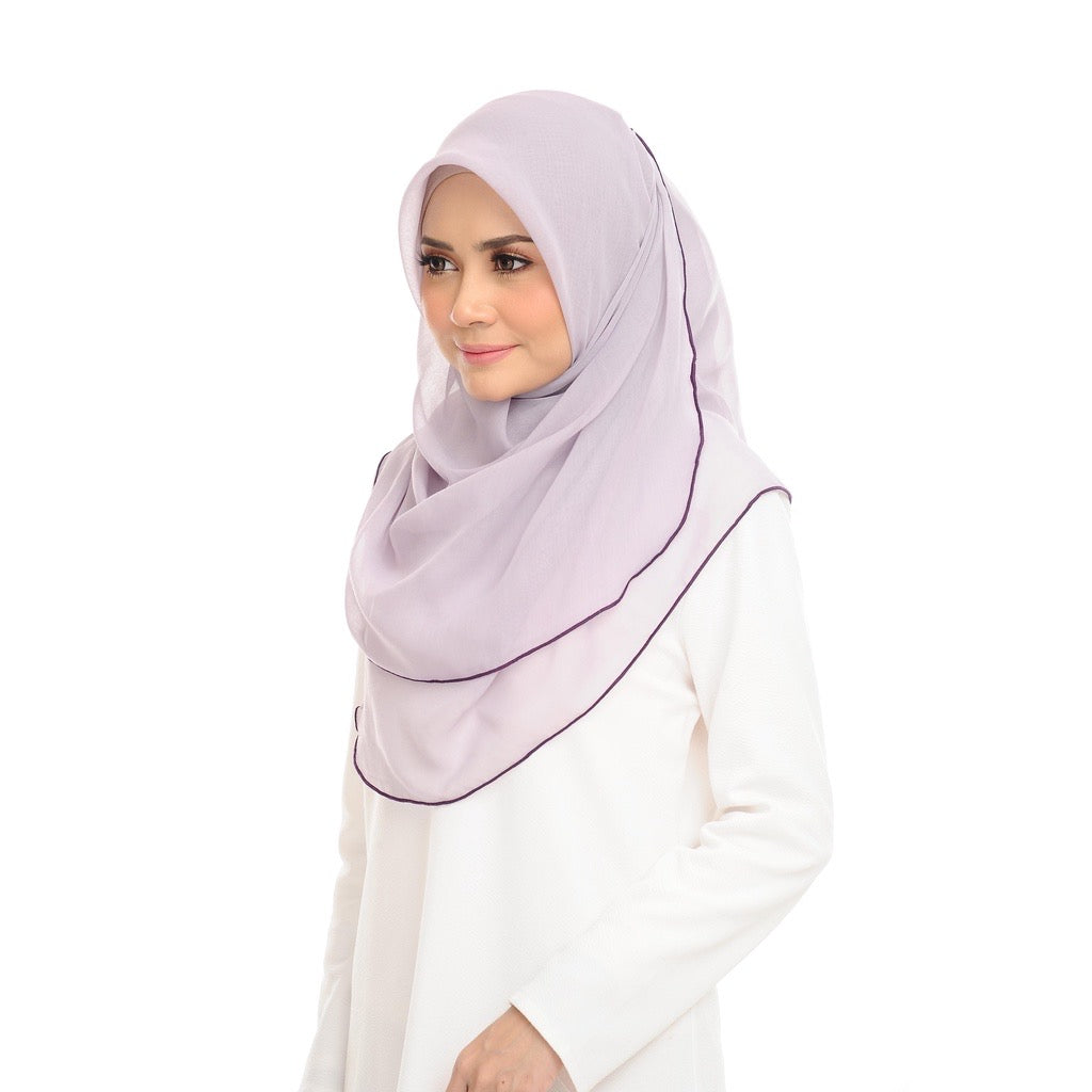 Tudung Bawal Maira Ruffle - Grey Lilac