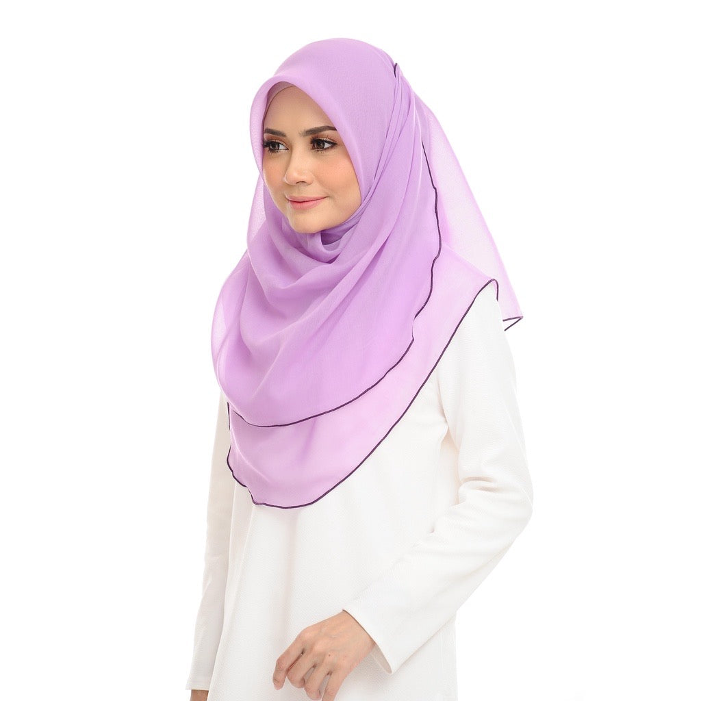 Tudung Bawal Maira Ruffle - Sheer Lilac