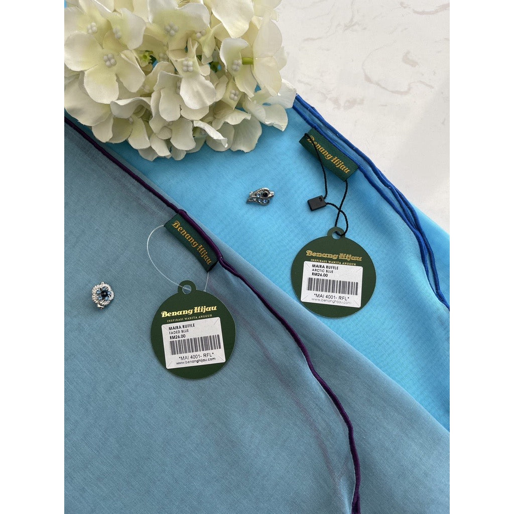Tudung Bawal Maira Ruffle - Faded Blue
