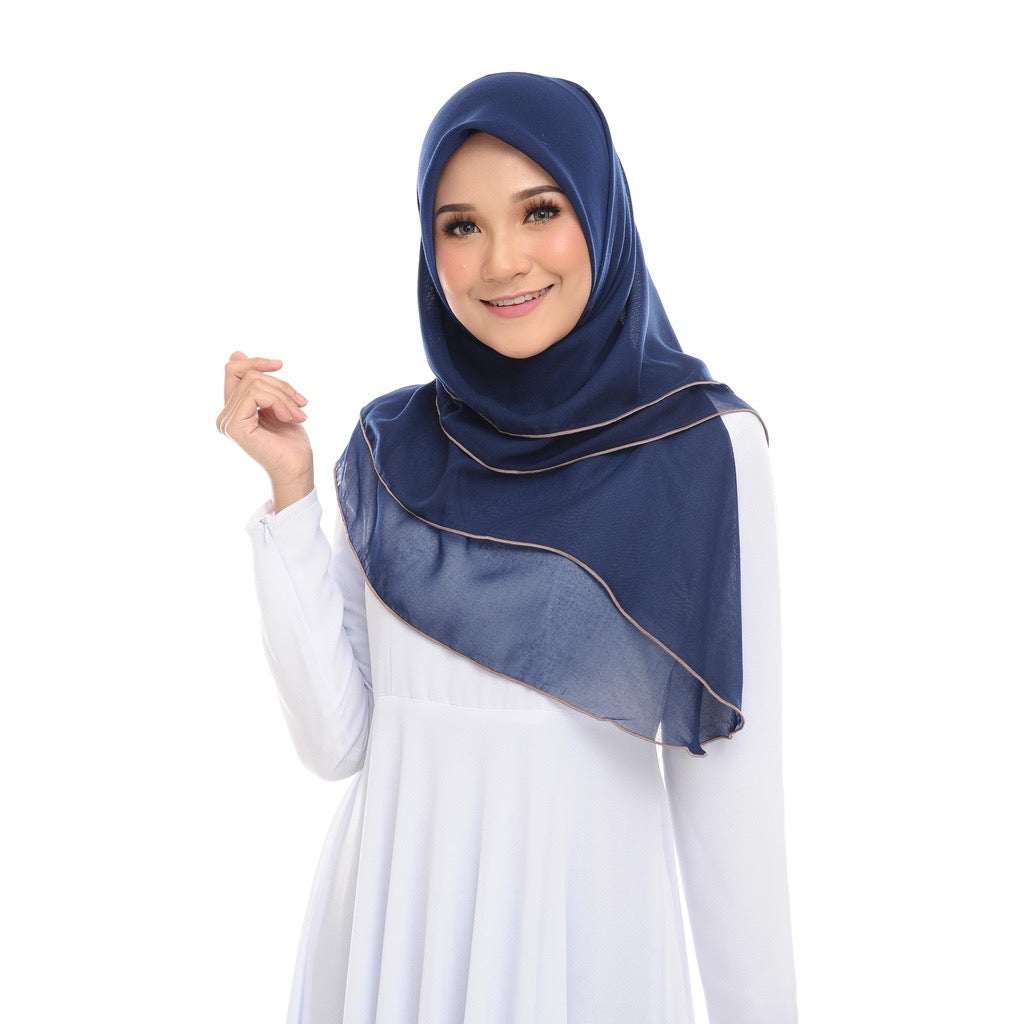 Tudung Bawal Maira Ruffle - Dark Blue Gold