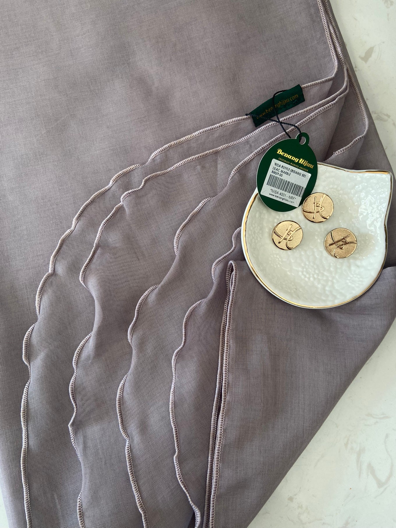 Tudung Bawal Nisa Ruffle - 64 Lilac Marble