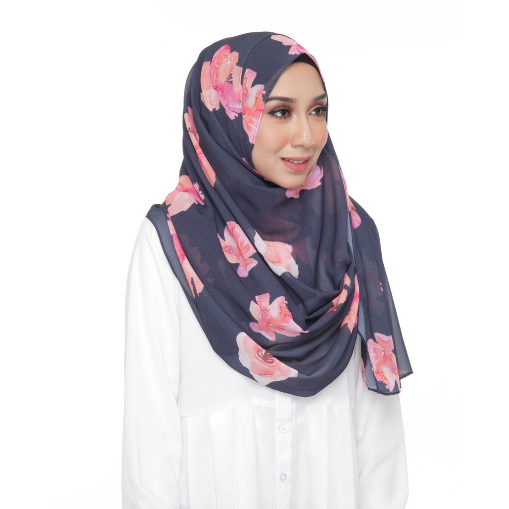 Instant Shawl Lily - Roses Indigo