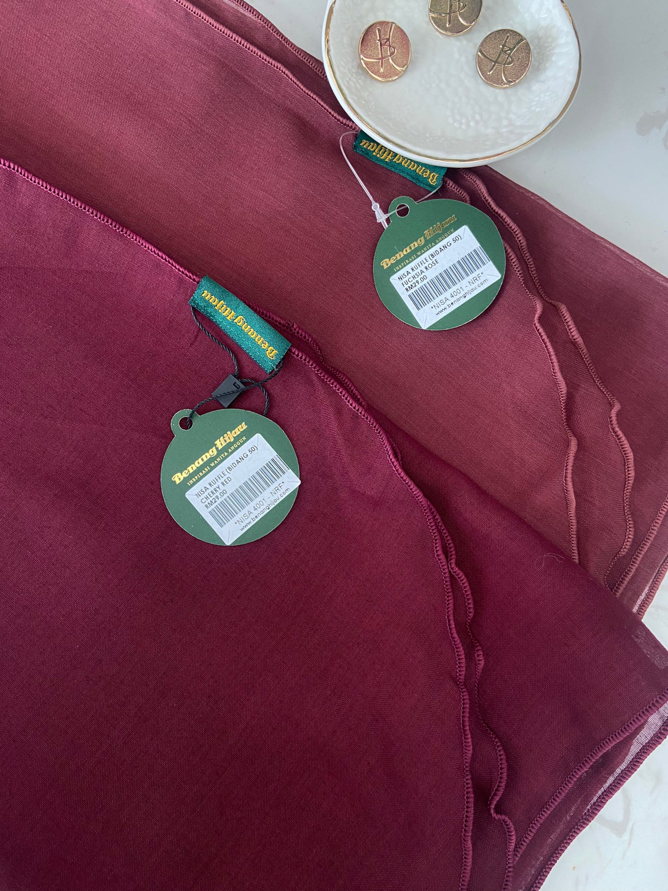 Tudung Bawal Nisa Ruffle - 26 Cherry Red