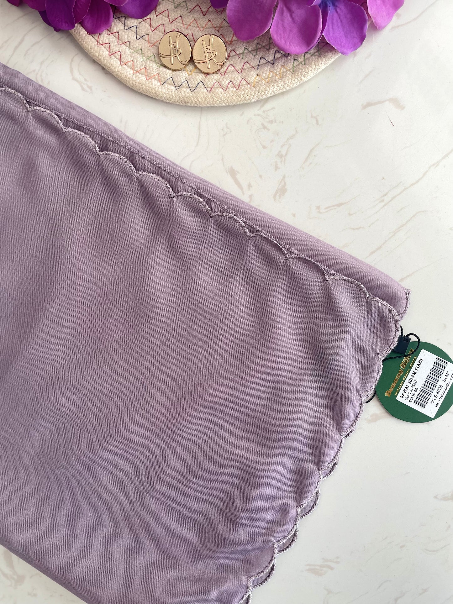 19 Bawal Sulam Klasik - Lilac Marble