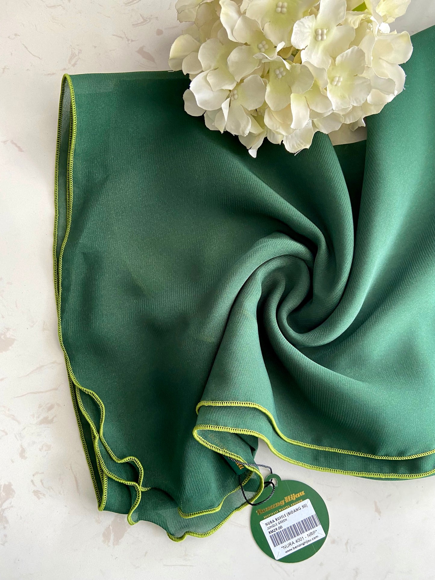 Tudung Bawal Nura Ruffle - 25 Jungle Green