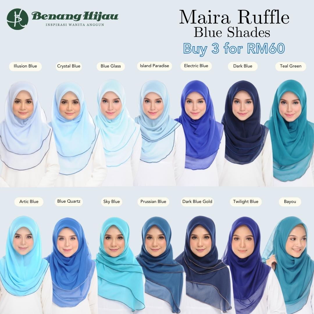 Tudung Bawal Maira Ruffle - Bluish Shades