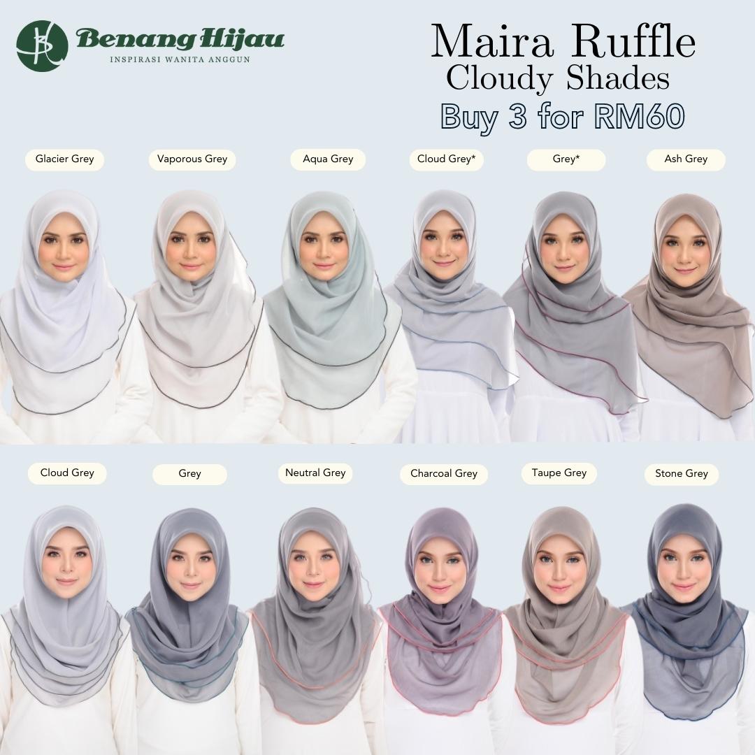 Tudung Bawal Maira Ruffle - Cloudy Shades