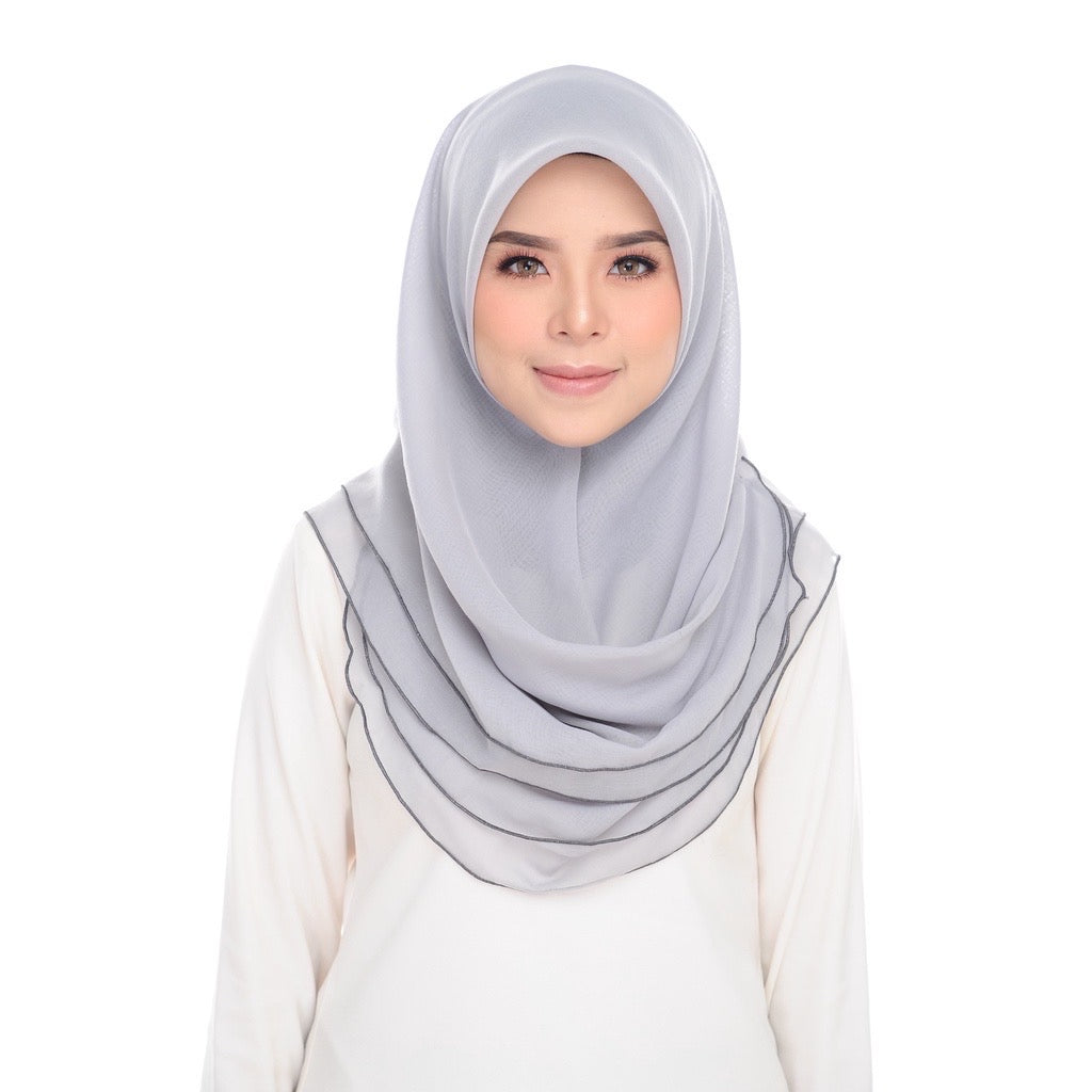 Tudung Bawal Maira Ruffle - Cloud Grey