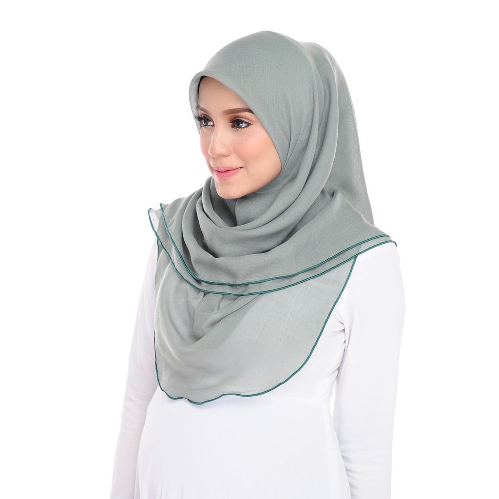 Tudung Bawal Maira Ruffle - Deep Lichen Green