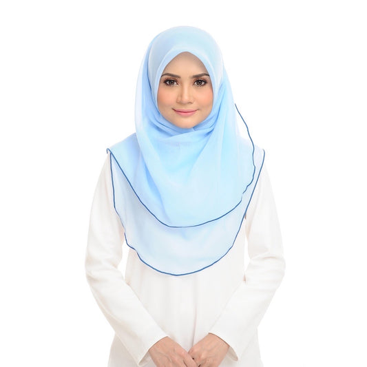 Tudung Bawal Maira Ruffle - Crystal Blue