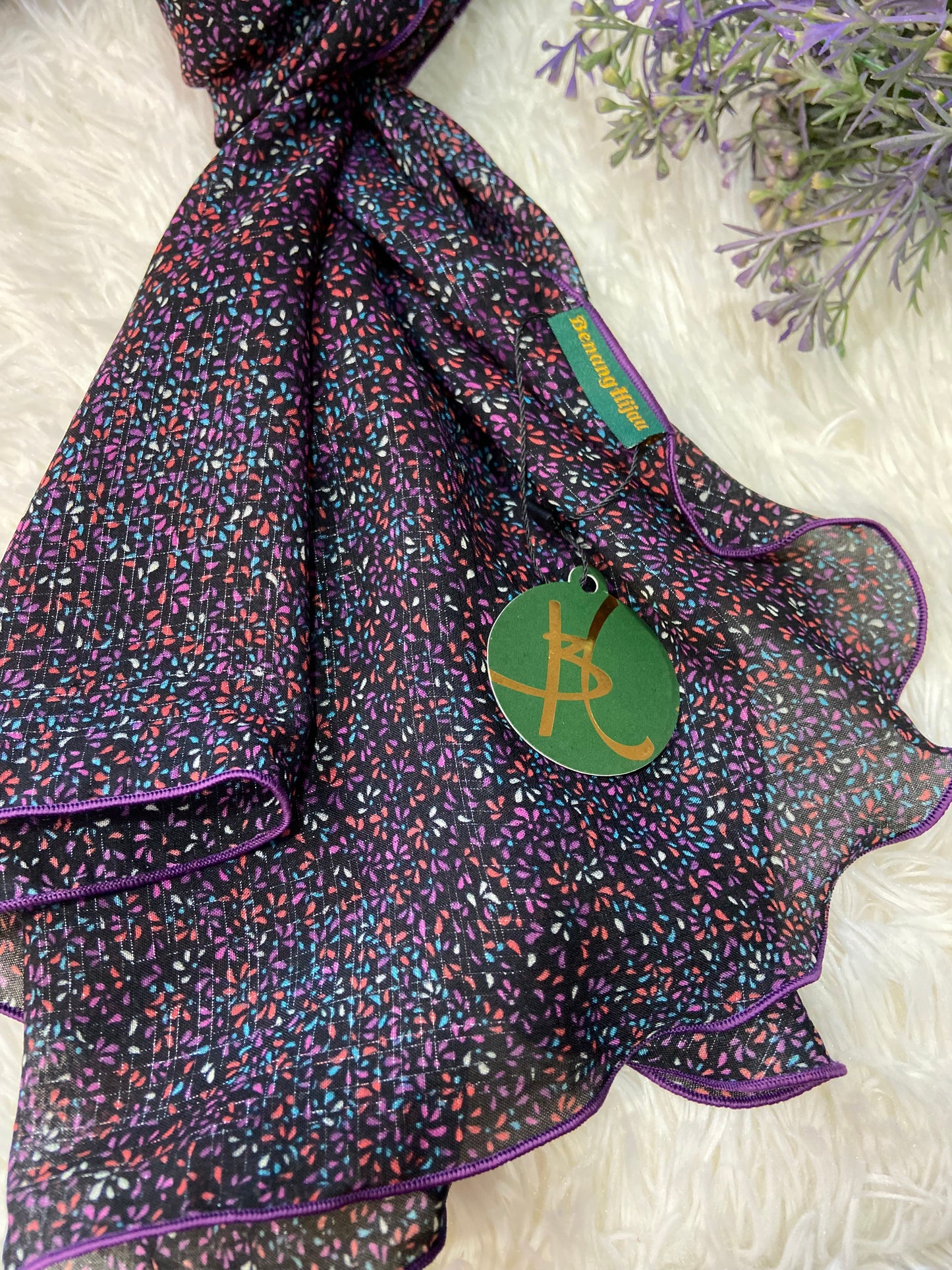 Tudung Bawal Zara Printed - Ditsy Violet