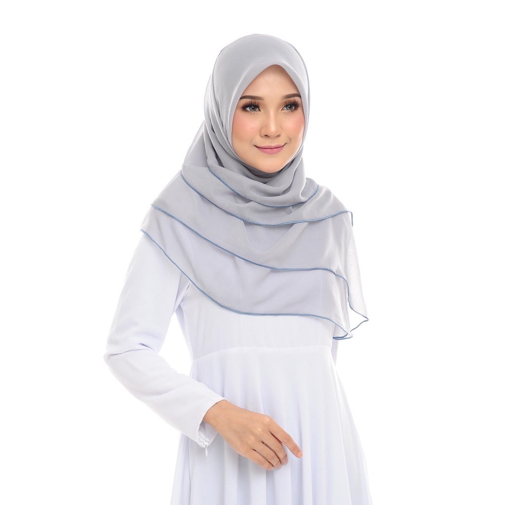 Tudung Bawal Maira Ruffle - Cloud Grey II