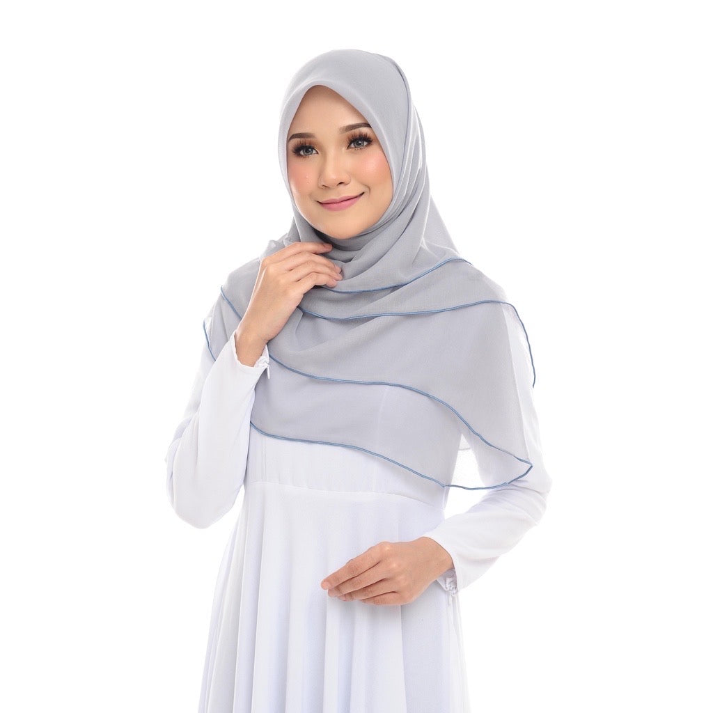 Tudung Bawal Maira Ruffle - Cloud Grey II